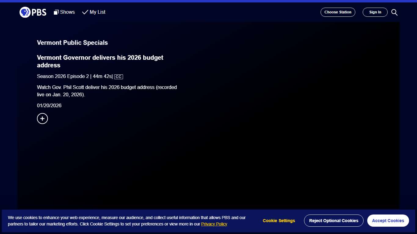 Vermont Public Specials Vermont Governor delivers his 2026 budget address Season 2026 Episode 2 PBS