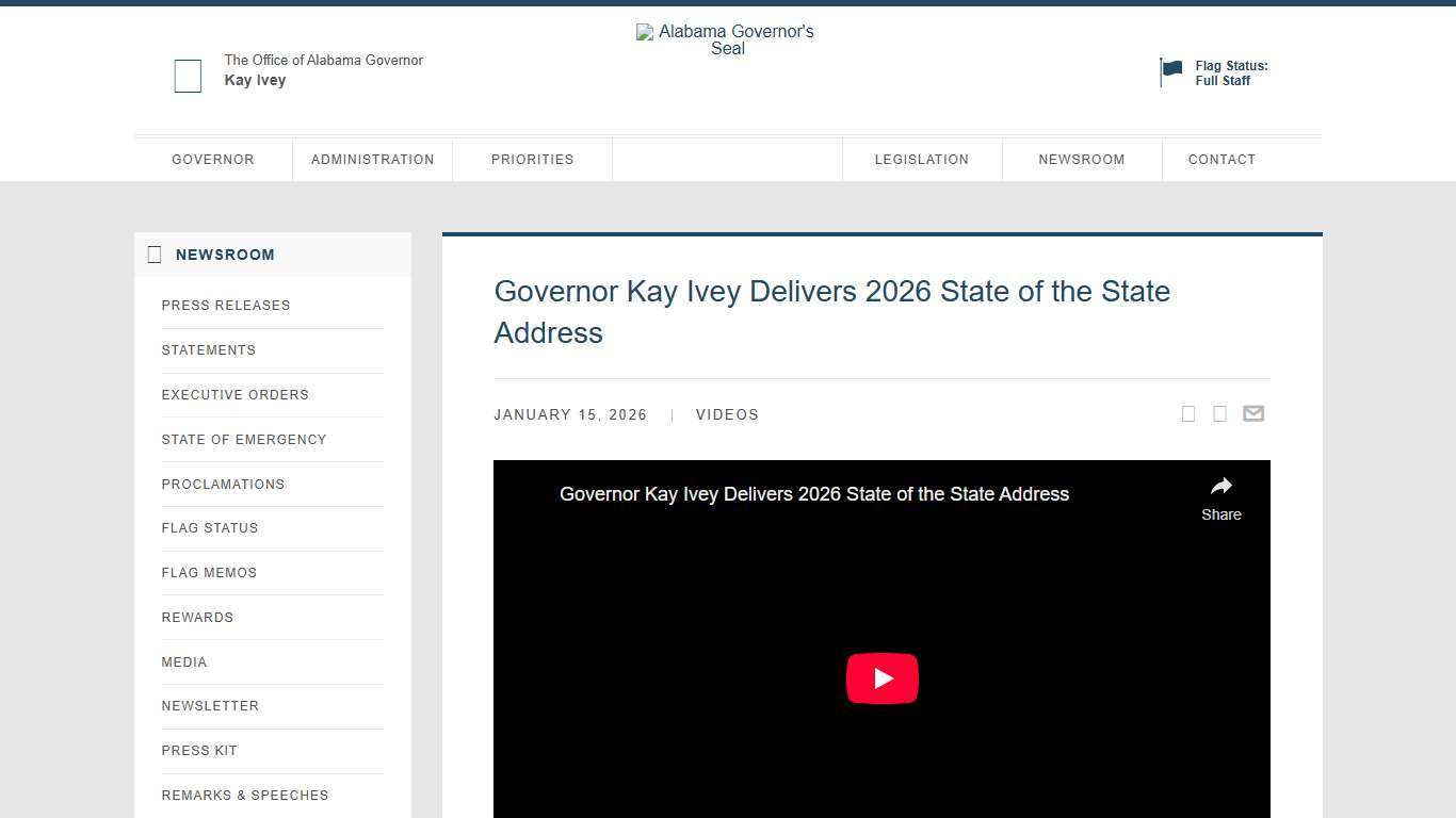 Governor Kay Ivey Delivers 2026 State of the State Address -